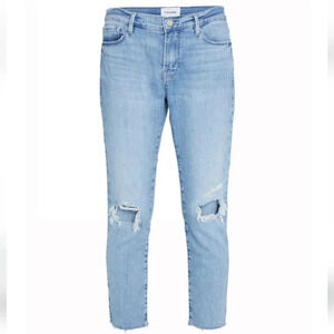 Frame Le Garçon Crop Boyfriend Straight Leg Jeans in Cebu Rips 29